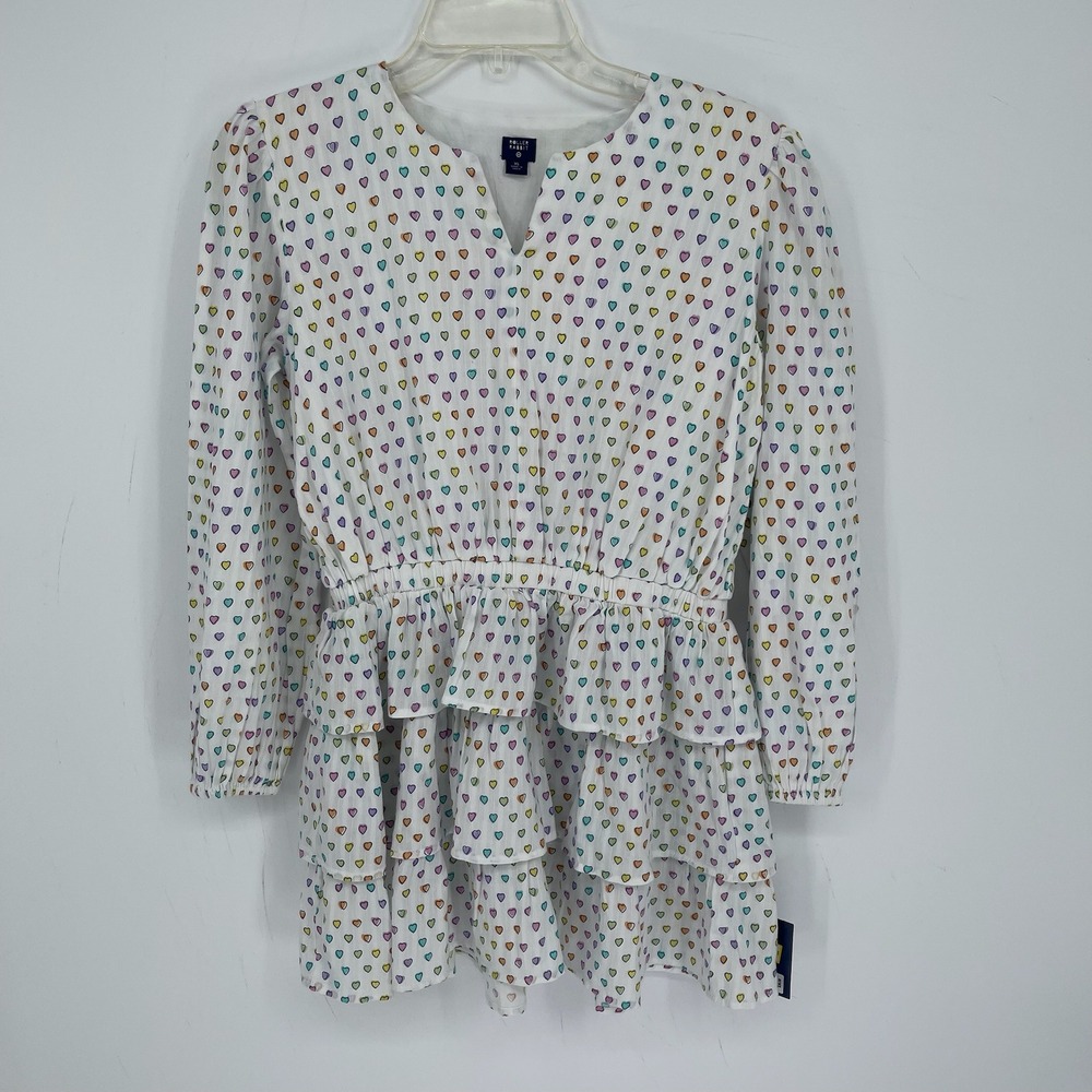 Roller Rabbit NWT Girl's Multicolor Hearts Long Sleeve Ruffle Mini Dress Size XL